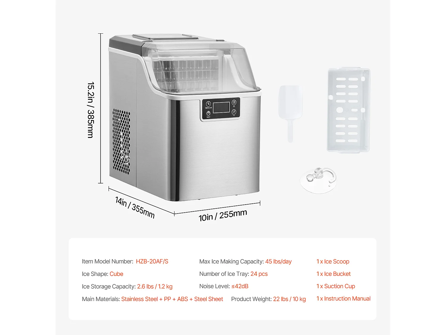 Macchina Per Ghiaccio Da Banco SucceBuy, 20.41 kg Di Ghiaccio In 24 Ore, Auto-pulente, Con Paletta E Cesto