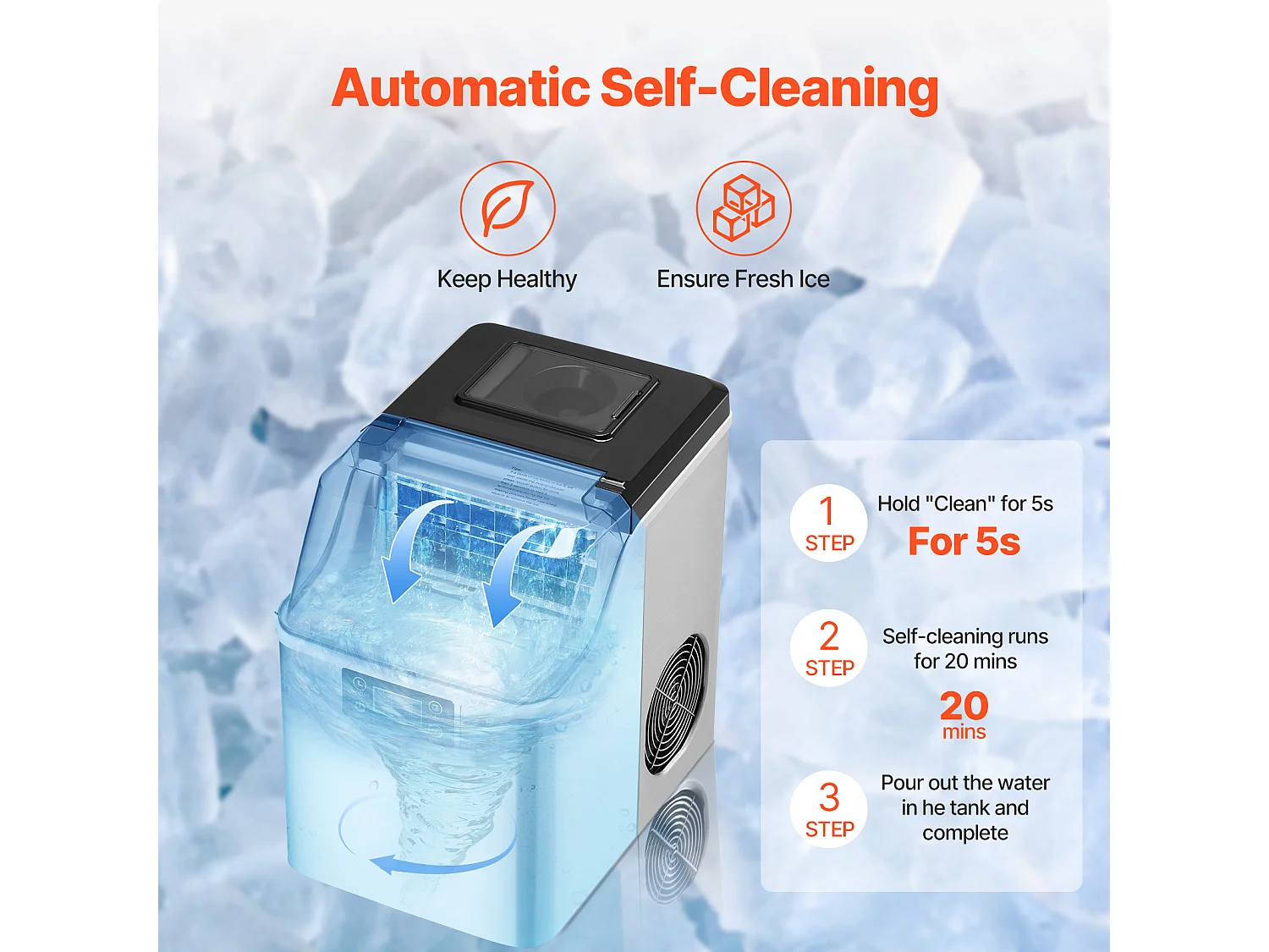 Macchina Per Ghiaccio Da Banco SucceBuy, 20.41 kg Di Ghiaccio In 24 Ore, Auto-pulente, Con Paletta E Cesto