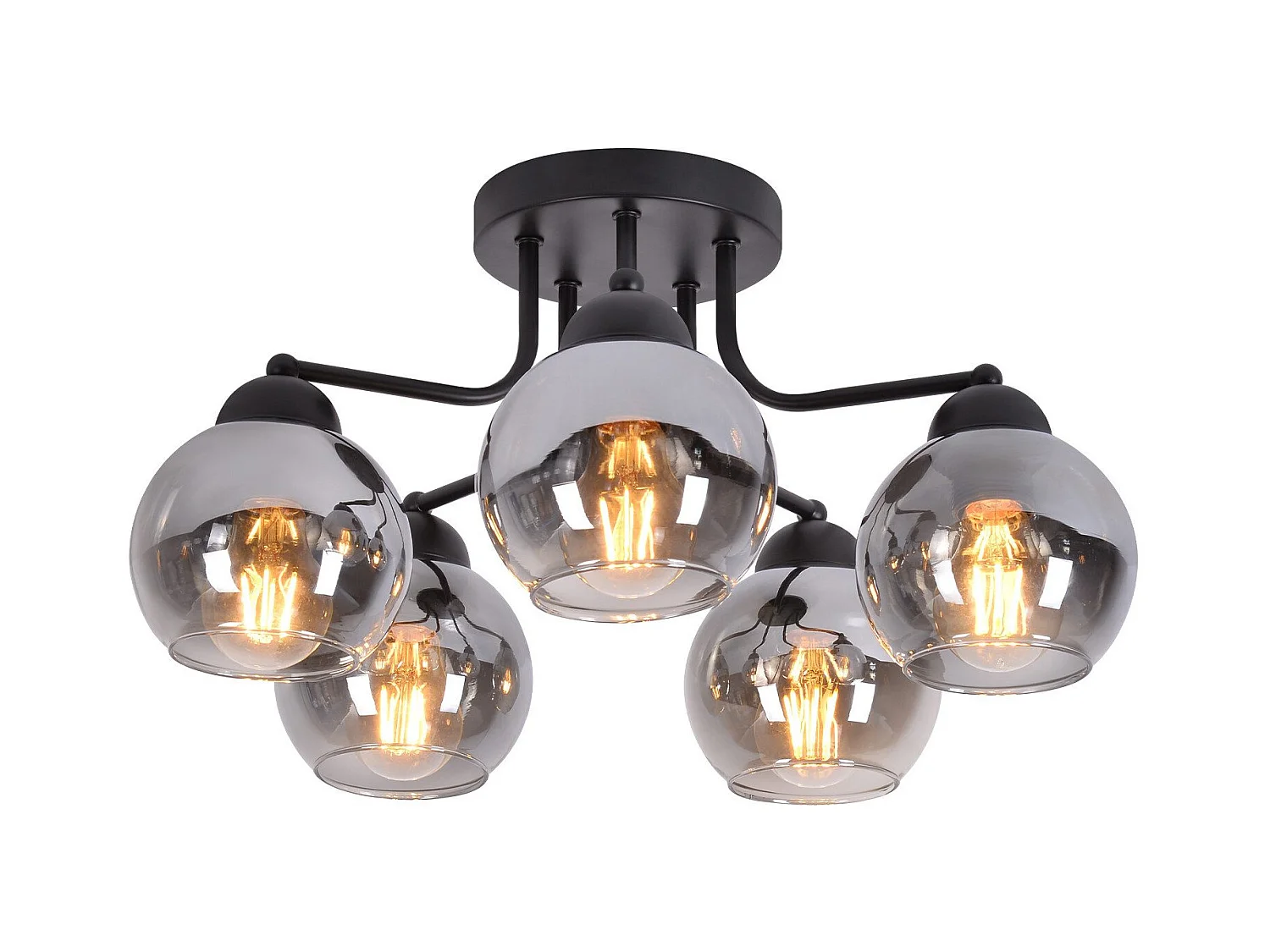 Plafonnier NETTLIFE en verre vintage : noir 5 lumières gris fumé en métal E27