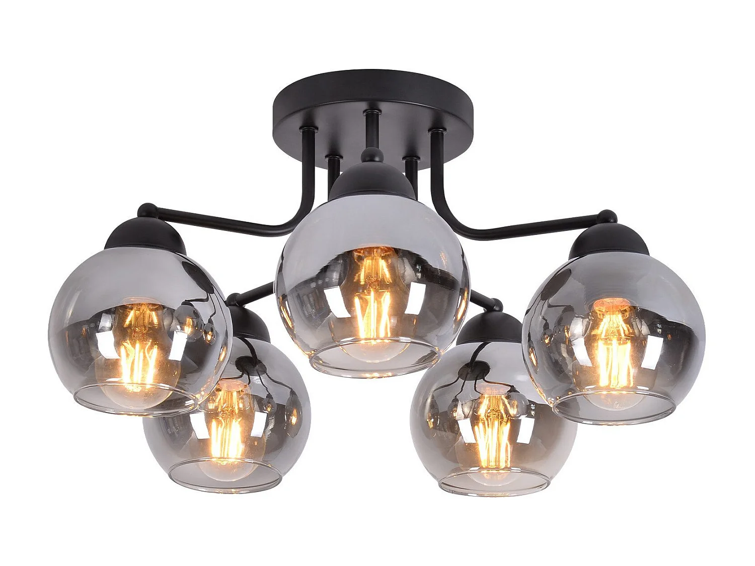 Plafonnier NETTLIFE en verre vintage : noir 5 lumières gris fumé en métal E27