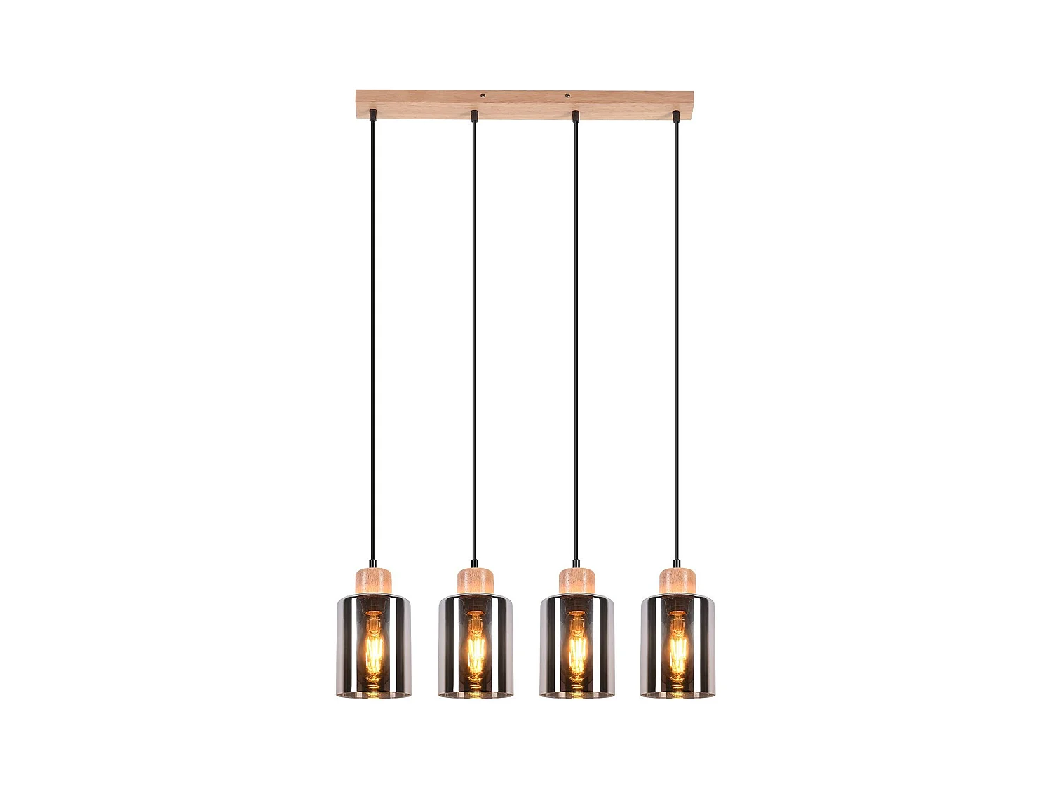 Suspension NETTLIFE pour table à manger, lampe suspendue en verre, lampe de table à manger vintage, suspension en bois, 4 flammes en verre fumé, E27