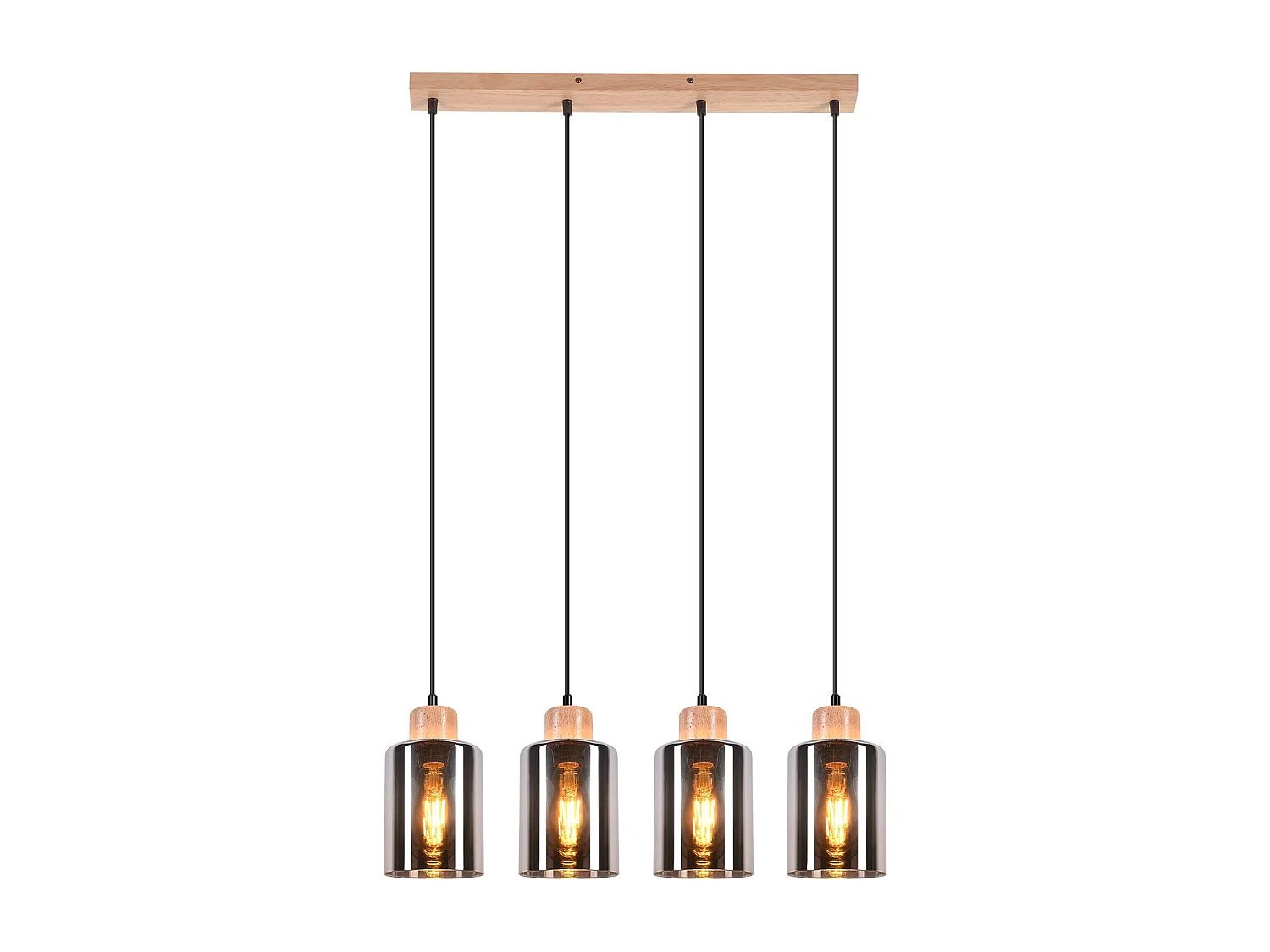 Suspension NETTLIFE pour table à manger, lampe suspendue en verre, lampe de table à manger vintage, suspension en bois, 4 flammes en verre fumé, E27