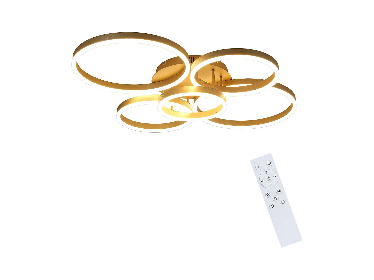 Plafonnier LED NETTLIFE doré à 2 anneaux en acrylique, 46 W, intensité variable, pour salon, moderne, 59 cm, avec télécommande