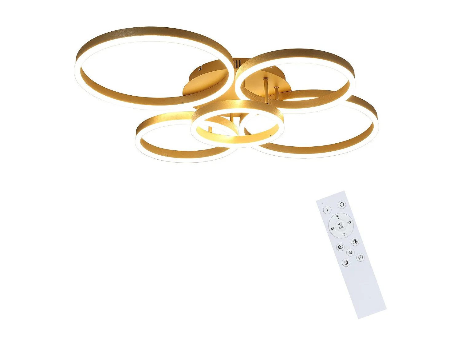 Plafonnier LED NETTLIFE doré à 2 anneaux en acrylique, 46 W, intensité variable, pour salon, moderne, 59 cm, avec télécommande