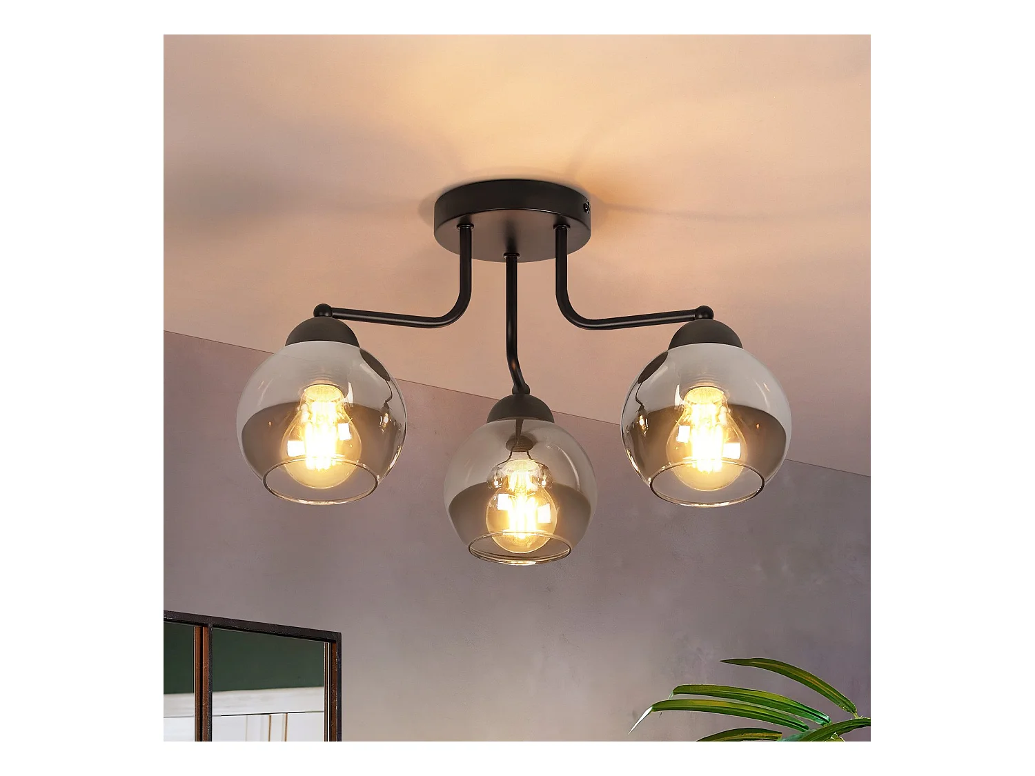 Plafonnier NETTLIFE en verre noir : lampe de cuisine vintage, lampe de couloir industrielle à 3 lampes E27