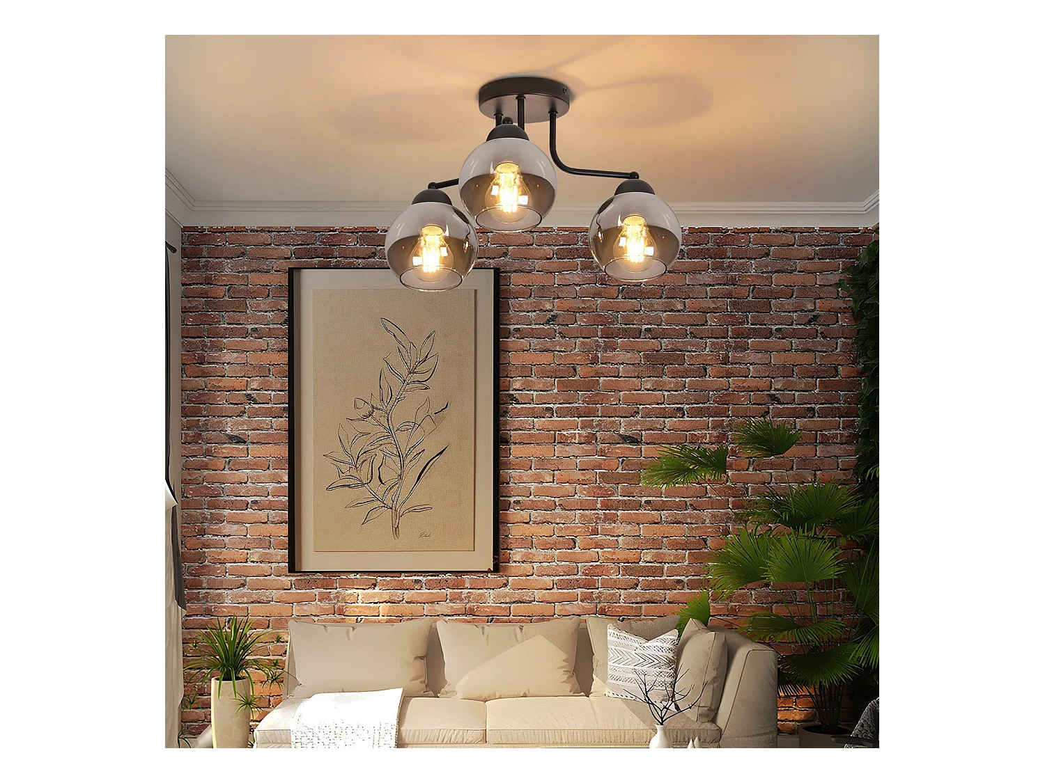 Plafonnier NETTLIFE en verre noir : lampe de cuisine vintage, lampe de couloir industrielle à 3 lampes E27