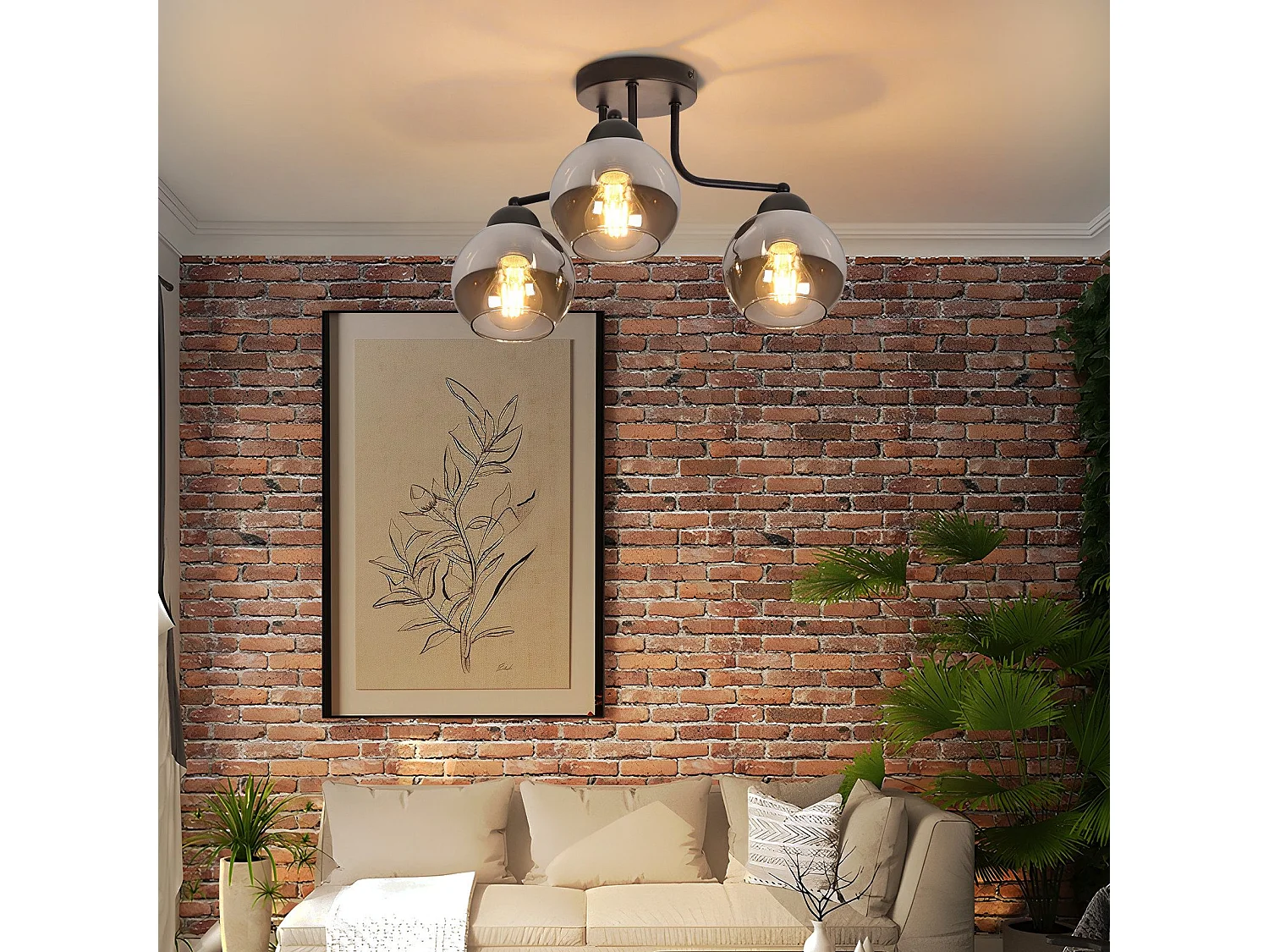 Plafonnier NETTLIFE en verre noir : lampe de cuisine vintage, lampe de couloir industrielle à 3 lampes E27