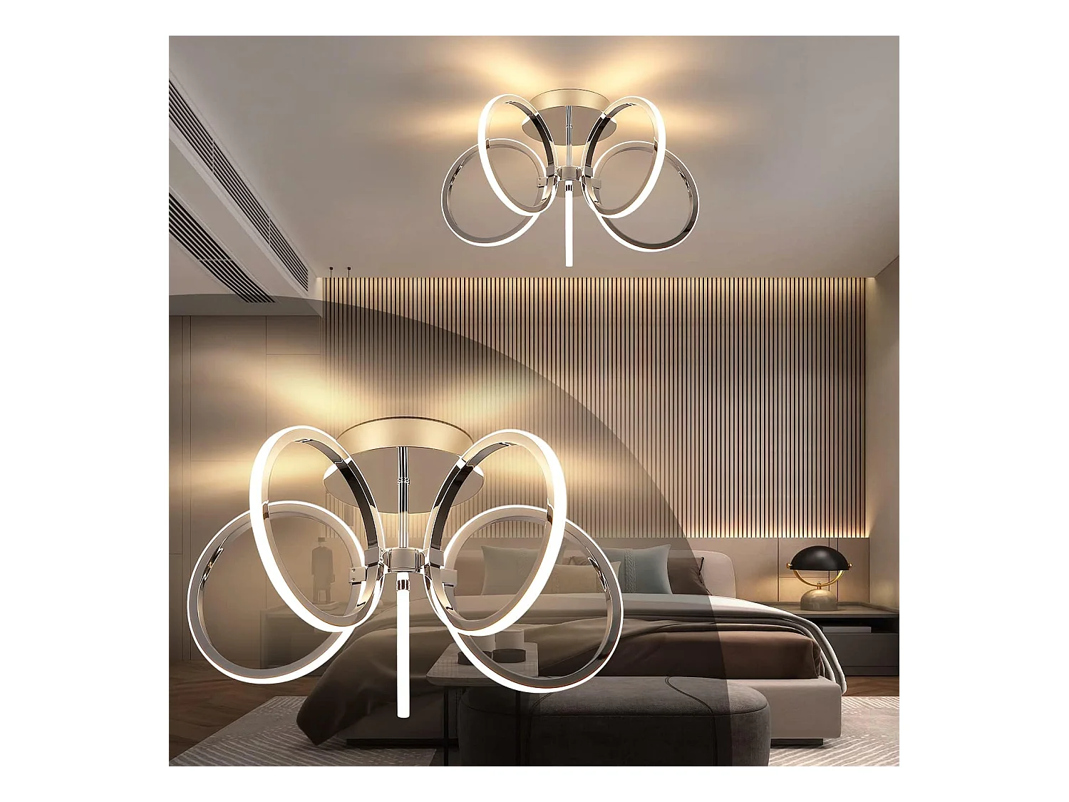 Plafonnier LED NETTLIFE 47 cm, éclairage d'intérieur blanc chaud pour chambre à coucher ou bureau