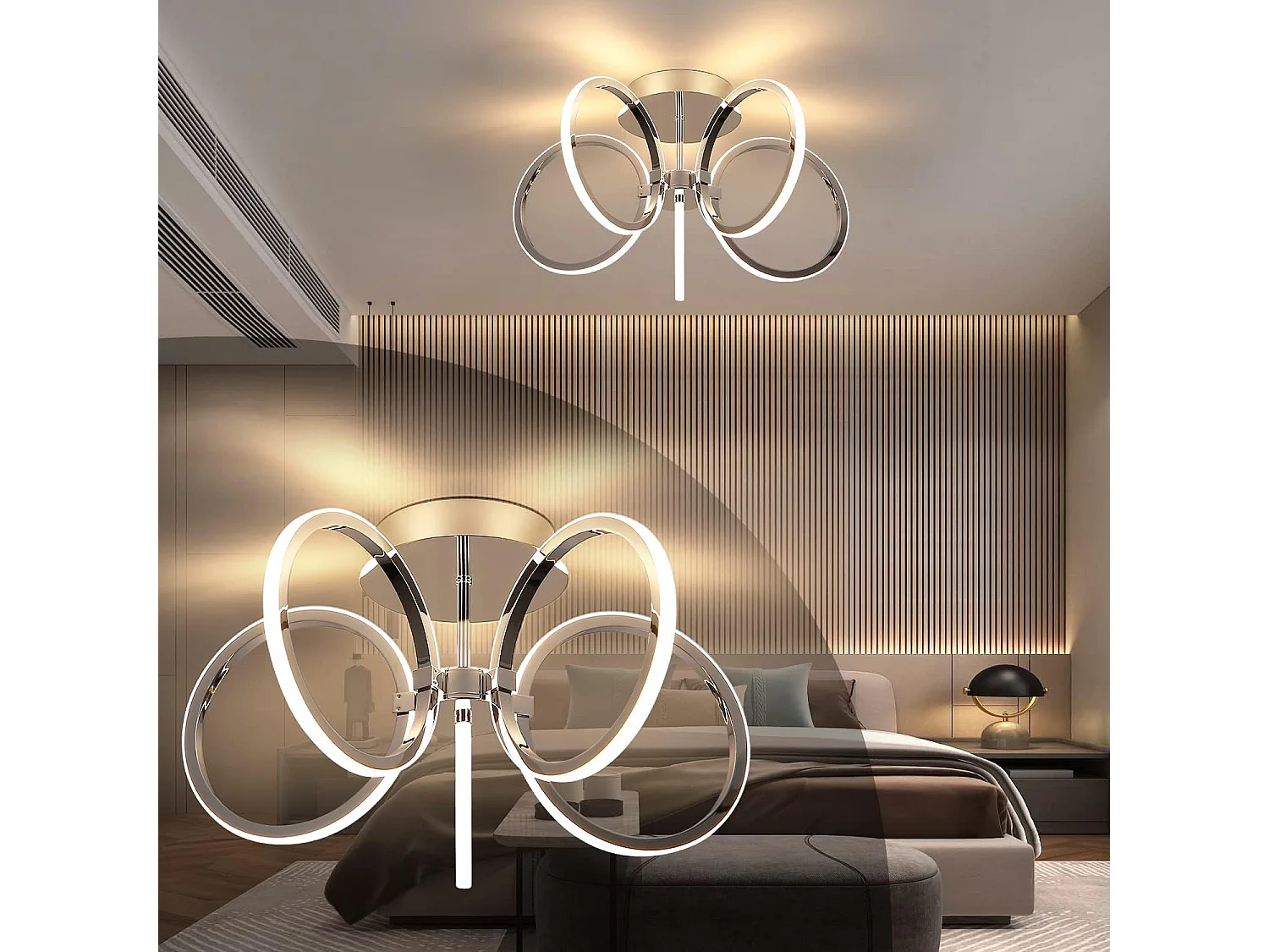 Plafonnier LED NETTLIFE 47 cm, éclairage d'intérieur blanc chaud pour chambre à coucher ou bureau