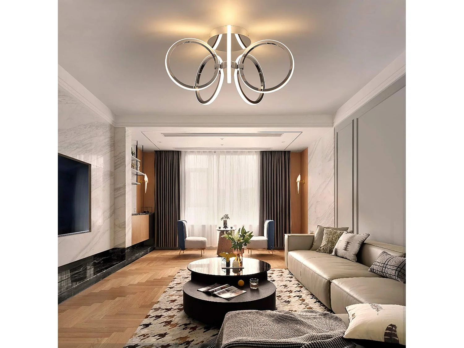 Plafonnier LED NETTLIFE 47 cm, éclairage d'intérieur blanc chaud pour chambre à coucher ou bureau