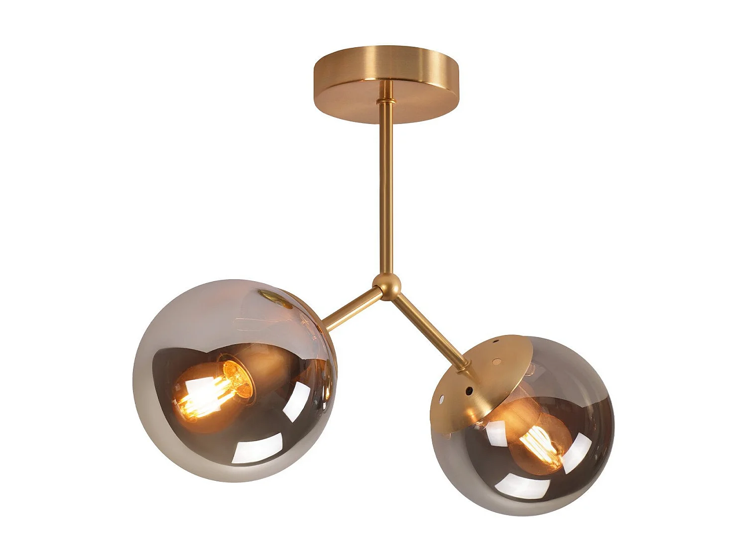 Plafonnier NETTLIFE en verre pour couloir : Plafonnier vintage E27 pour couloir en boule dorée en verre à 2 lumières