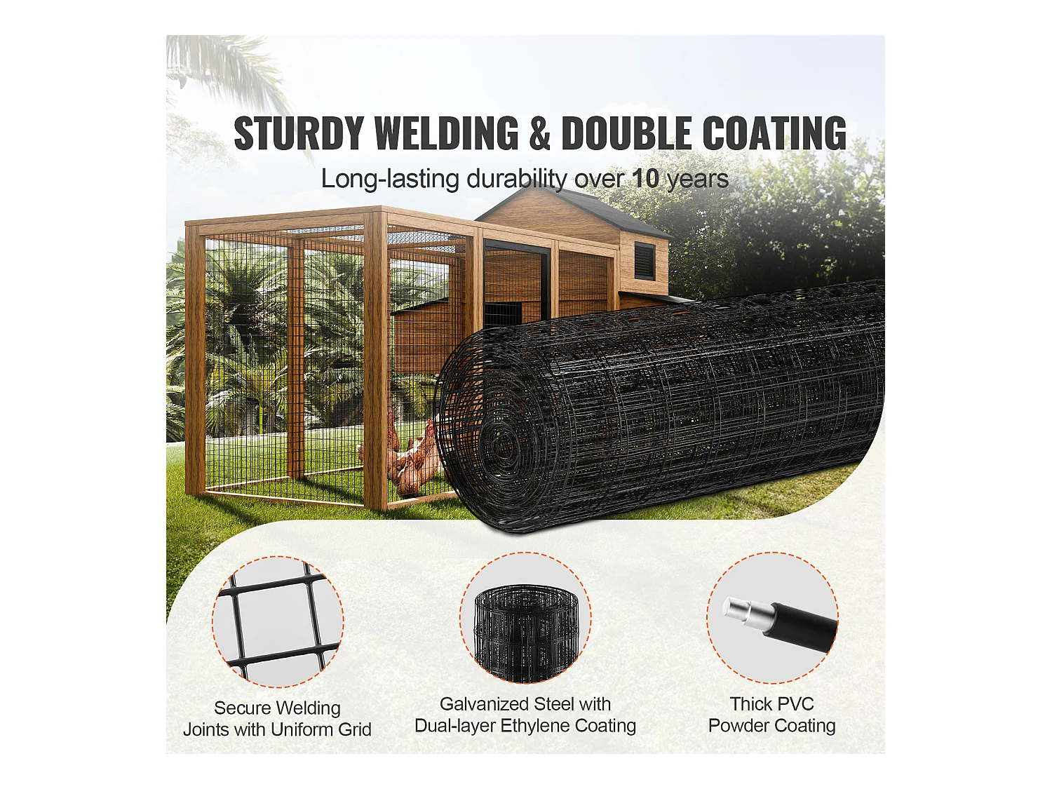 Rouleau de Treillis Métallique Galvanisé SucceBuy Hardware Cloth, Grillage à Poules de Calibre 16, Treillis Métallique Enduit de Vinyle