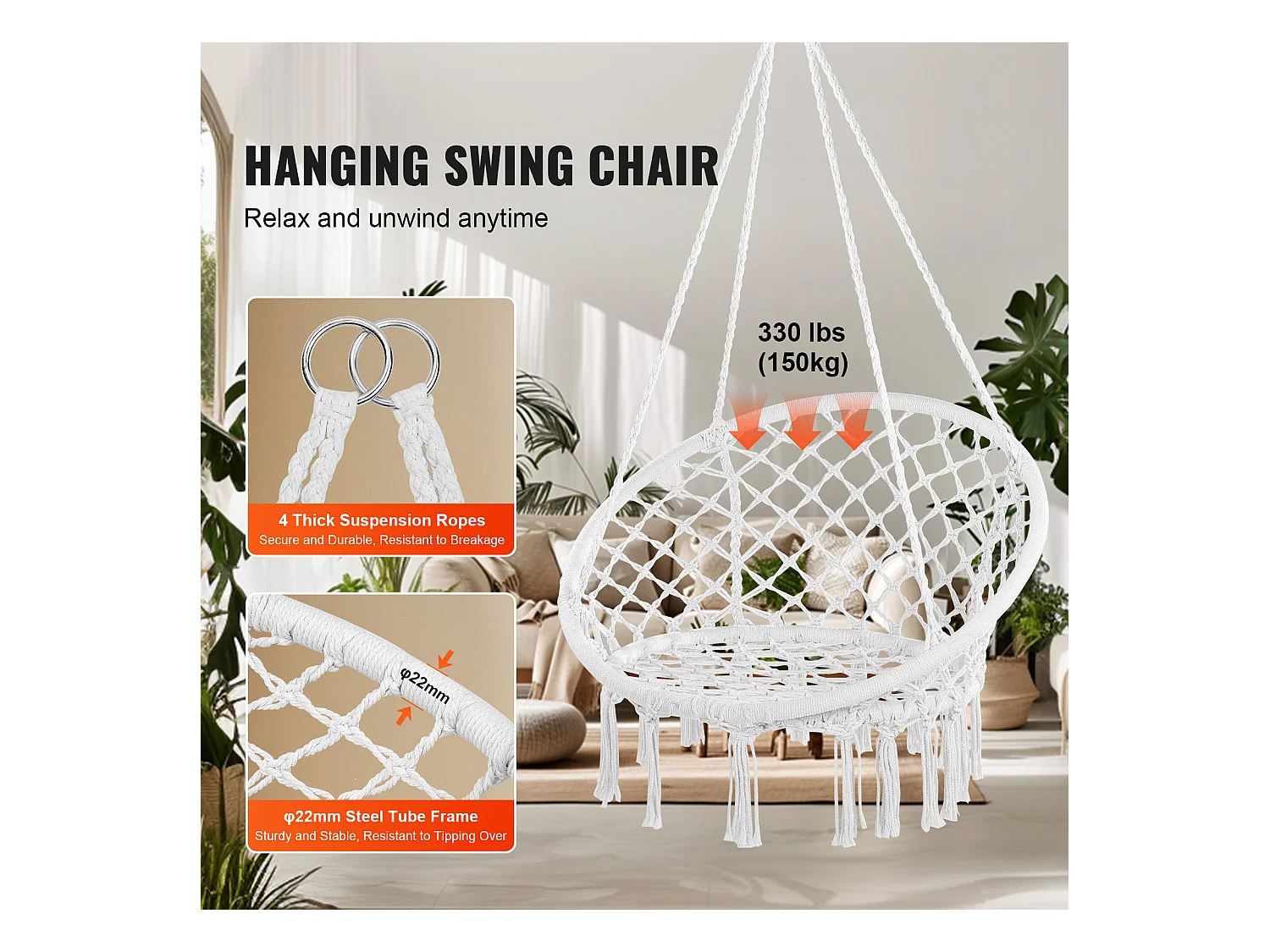 Fauteuil Suspendu Chaise Hamac Suspendue SucceBuy 149.69kg