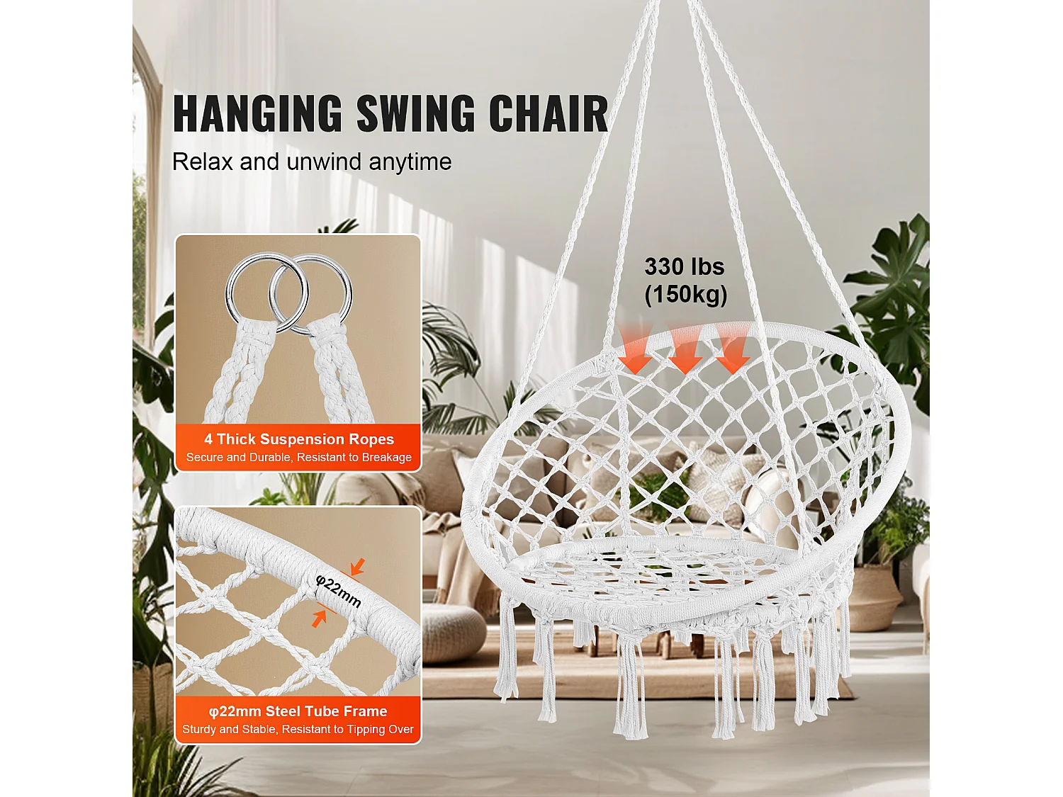 Fauteuil Suspendu Chaise Hamac Suspendue SucceBuy 149.69kg