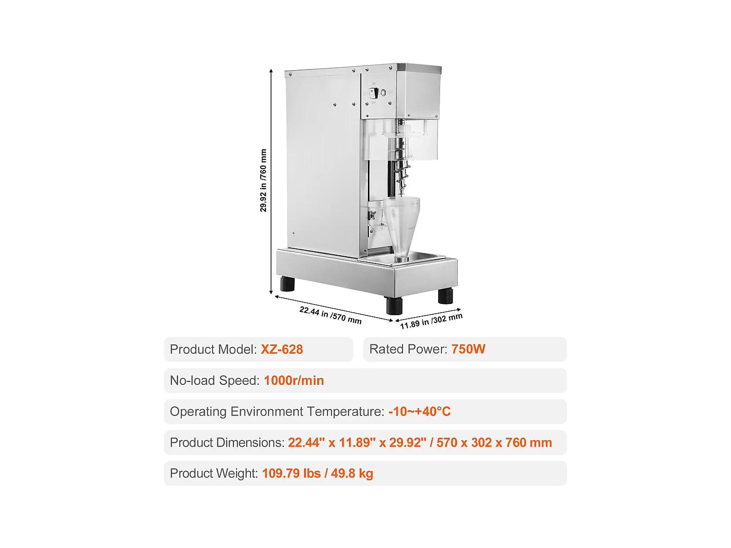 Mélangeur à Glace SucceBuy 750 W Mélangeur à Glace Agitateur, Shaker à Glace en Acier Inoxydable 304 avec Longue Poignée et Protection PC