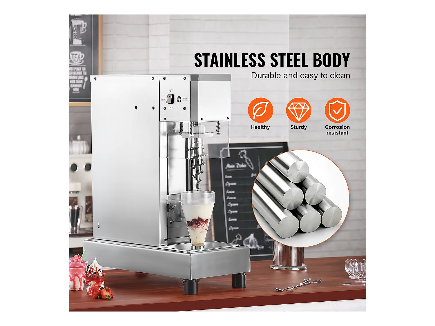 Mélangeur à Glace SucceBuy 750 W Mélangeur à Glace Agitateur, Shaker à Glace en Acier Inoxydable 304 avec Longue Poignée et Protection PC