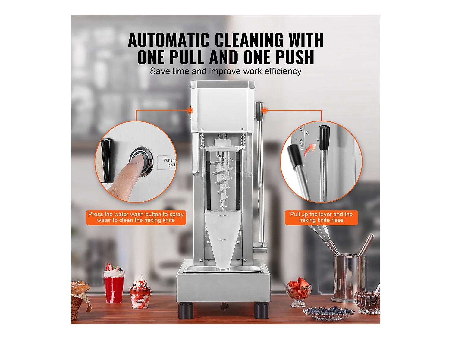 Mélangeur à Glace SucceBuy 750 W Mélangeur à Glace Agitateur, Shaker à Glace en Acier Inoxydable 304 avec Longue Poignée et Protection PC