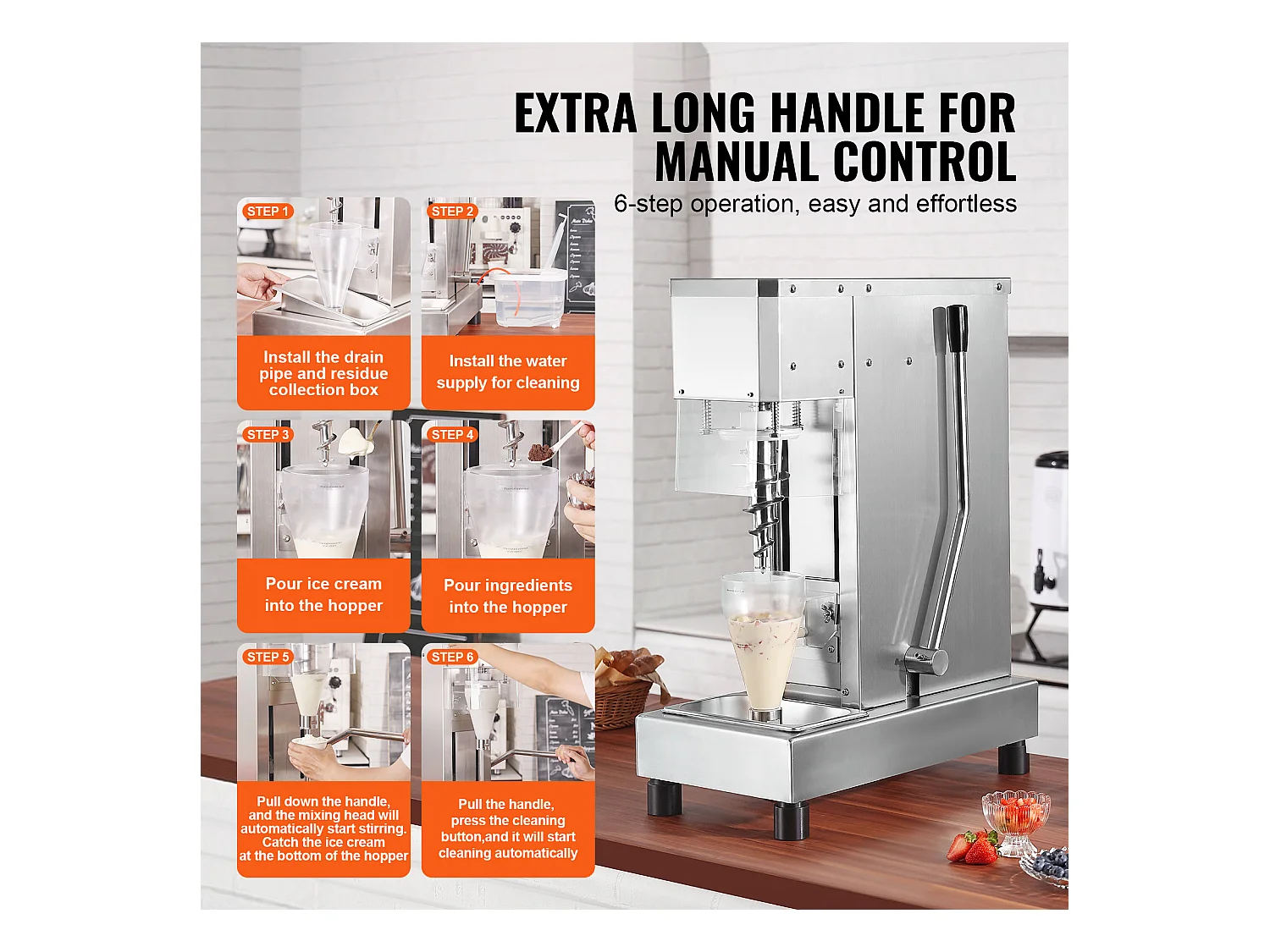 Mélangeur à Glace SucceBuy 750 W Mélangeur à Glace Agitateur, Shaker à Glace en Acier Inoxydable 304 avec Longue Poignée et Protection PC