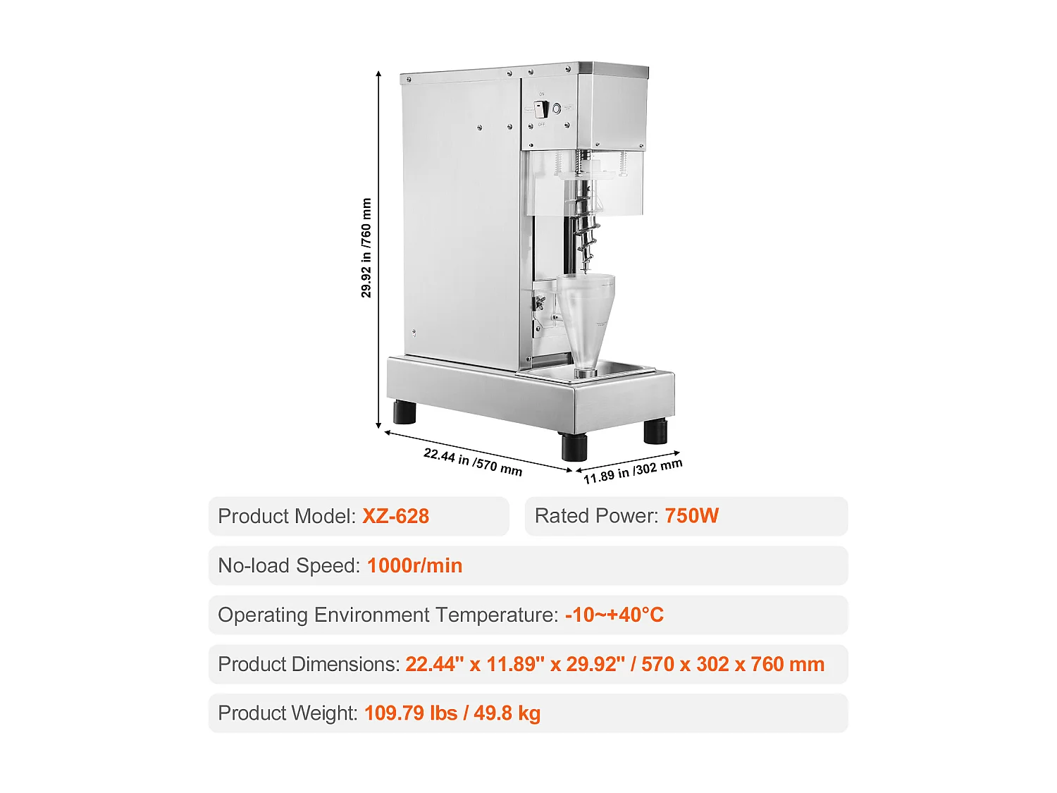 Mélangeur à Glace SucceBuy 750 W Mélangeur à Glace Agitateur, Shaker à Glace en Acier Inoxydable 304 avec Longue Poignée et Protection PC
