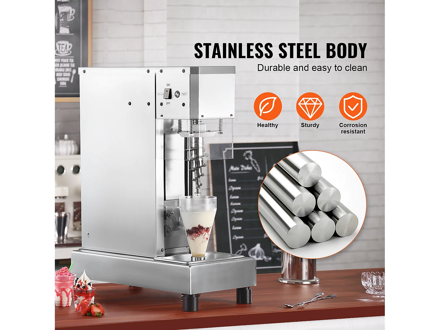 Mélangeur à Glace SucceBuy 750 W Mélangeur à Glace Agitateur, Shaker à Glace en Acier Inoxydable 304 avec Longue Poignée et Protection PC