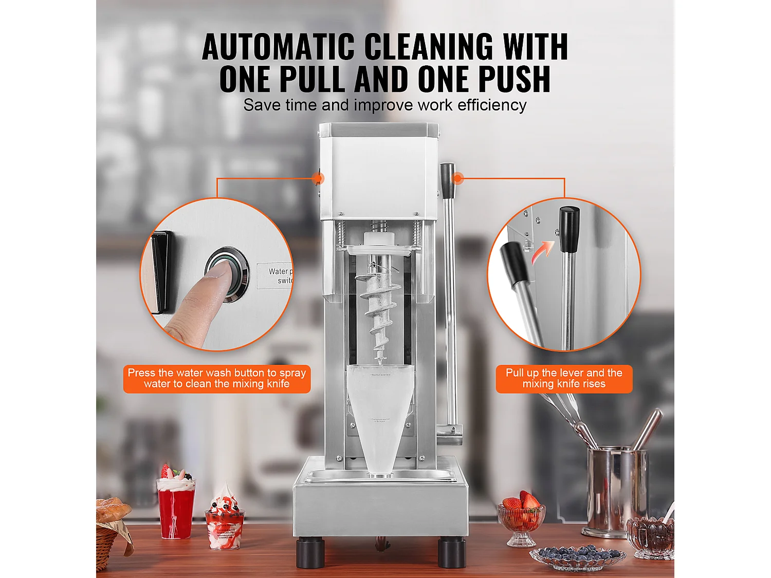 Mélangeur à Glace SucceBuy 750 W Mélangeur à Glace Agitateur, Shaker à Glace en Acier Inoxydable 304 avec Longue Poignée et Protection PC