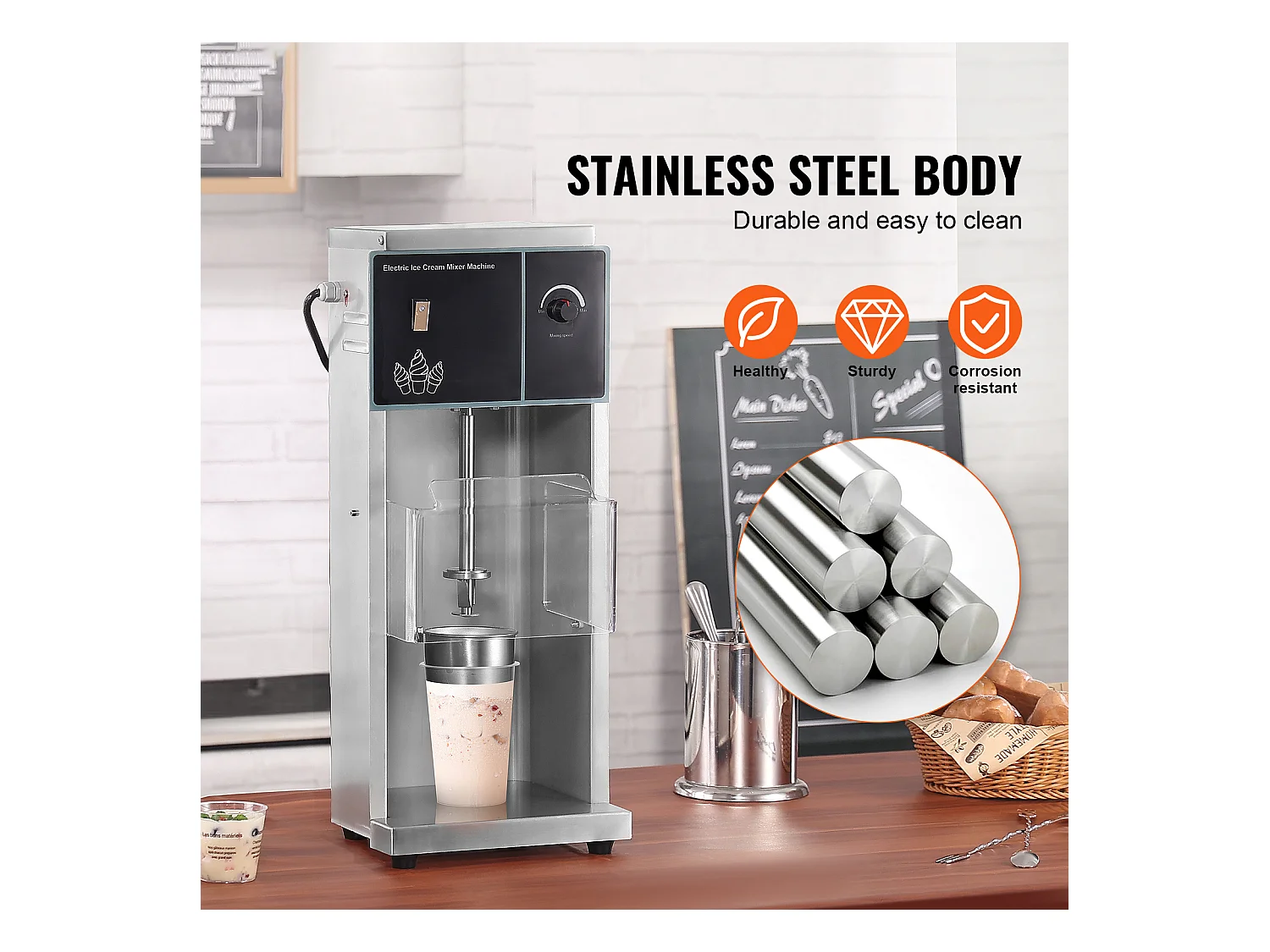 Mélangeur de Crème Glacée SucceBuy 400 W, Mélangeur, Machine à Remuer, Contrôle de Vitesse en Continu, Acier Inoxydable 304, 3 Tasses à Main