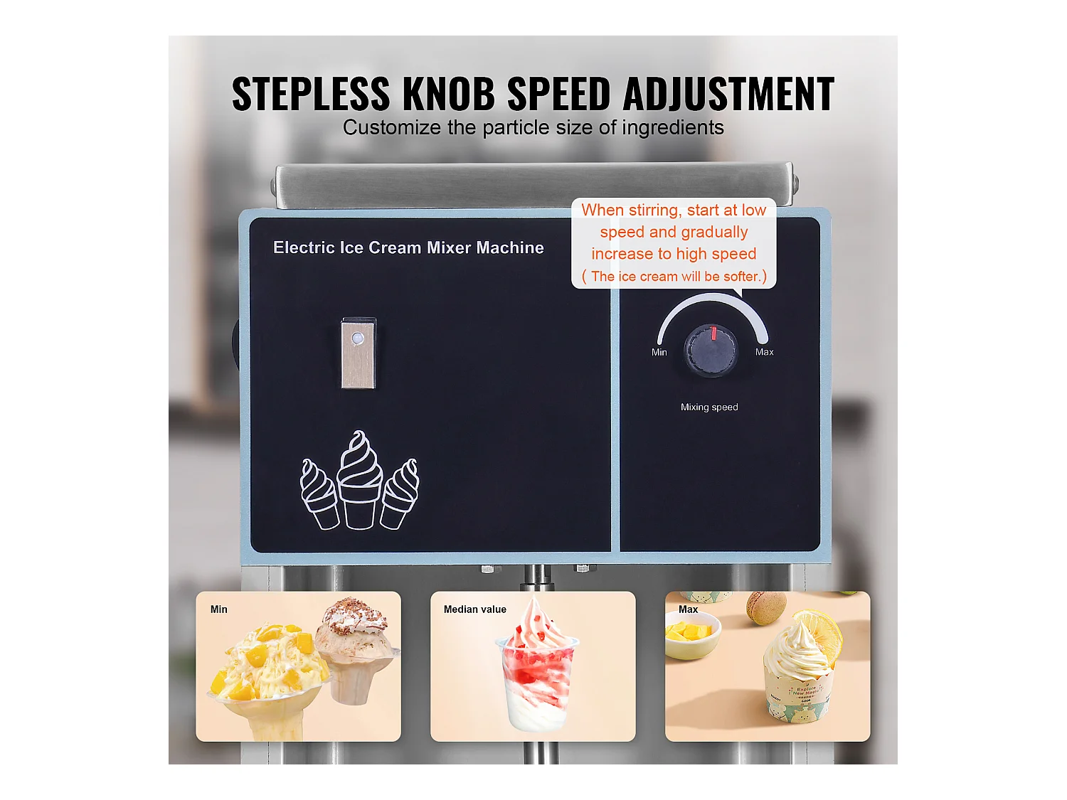 Mélangeur de Crème Glacée SucceBuy 400 W, Mélangeur, Machine à Remuer, Contrôle de Vitesse en Continu, Acier Inoxydable 304, 3 Tasses à Main
