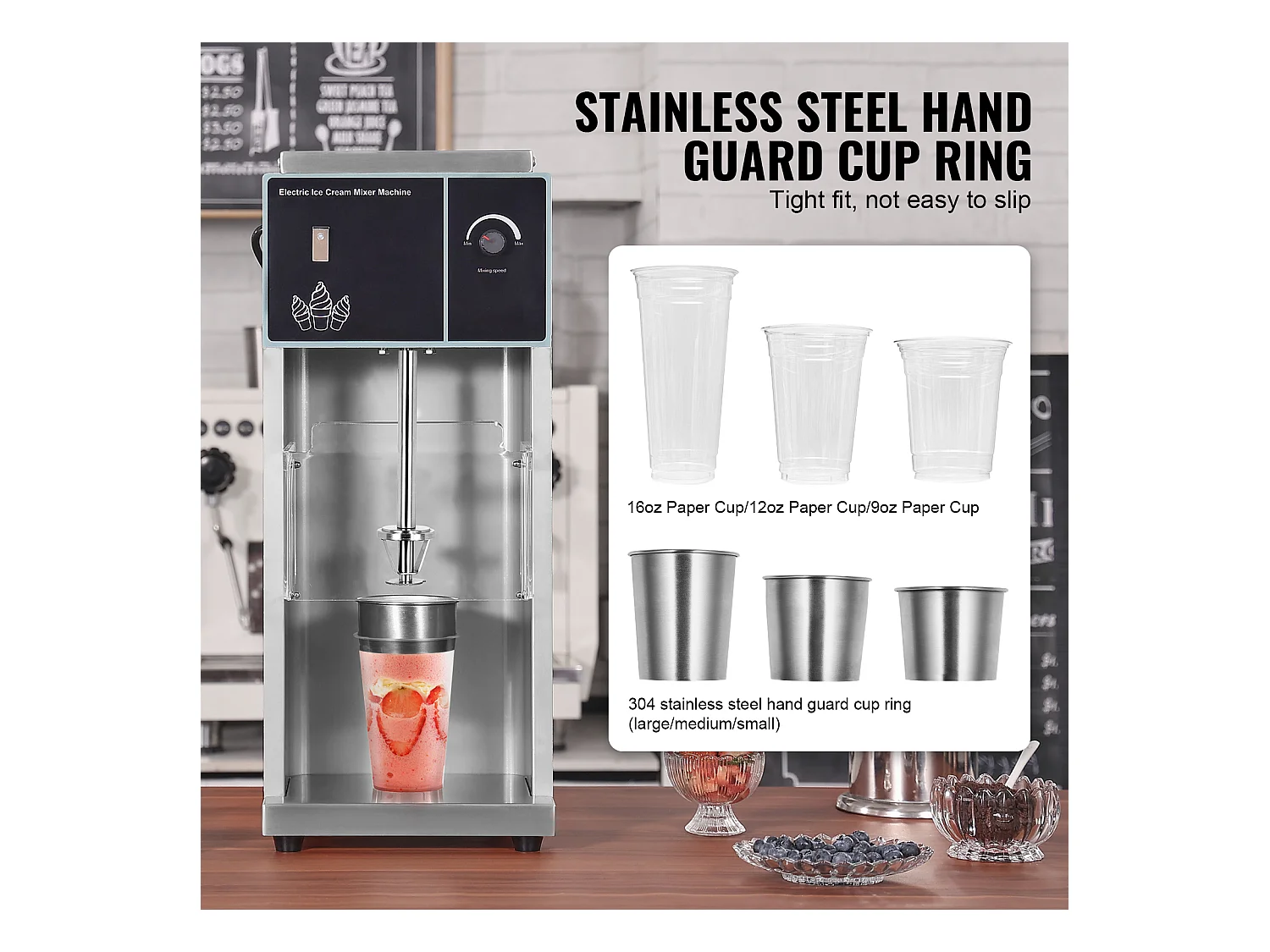Mélangeur de Crème Glacée SucceBuy 400 W, Mélangeur, Machine à Remuer, Contrôle de Vitesse en Continu, Acier Inoxydable 304, 3 Tasses à Main