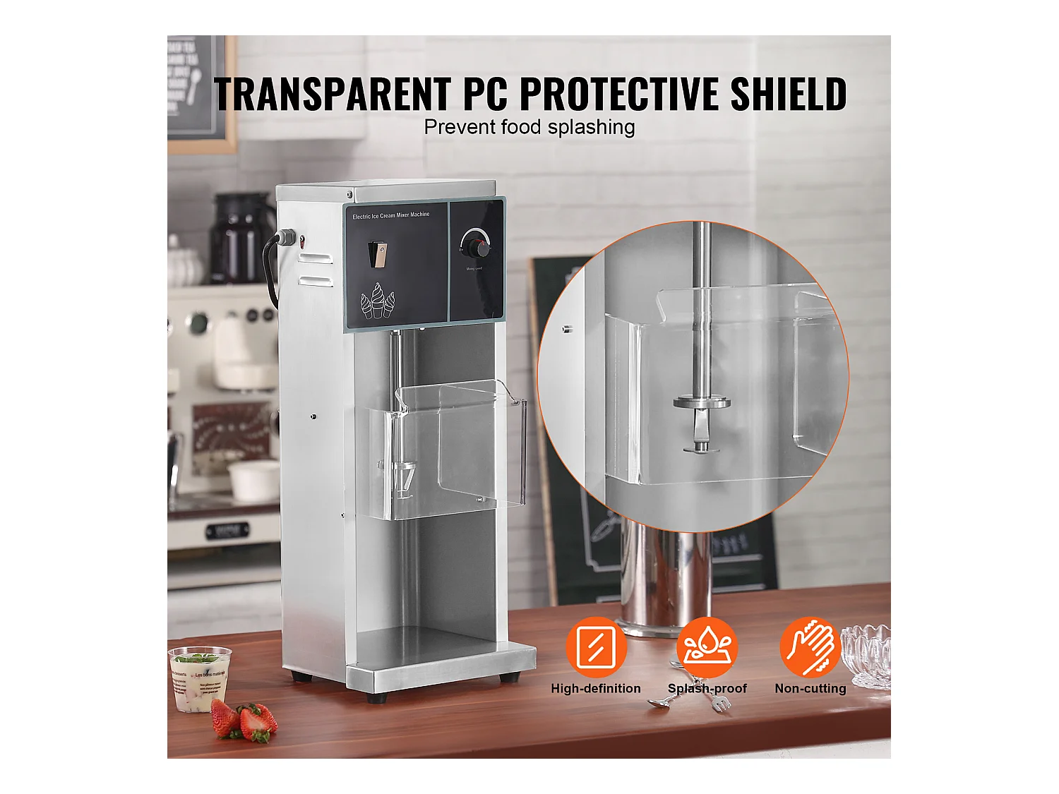 Mélangeur de Crème Glacée SucceBuy 400 W, Mélangeur, Machine à Remuer, Contrôle de Vitesse en Continu, Acier Inoxydable 304, 3 Tasses à Main