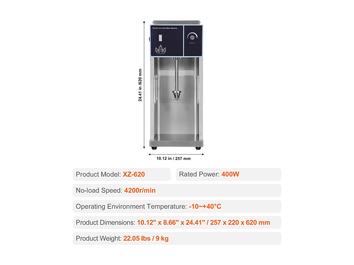 Mélangeur de Crème Glacée SucceBuy 400 W, Mélangeur, Machine à Remuer, Contrôle de Vitesse en Continu, Acier Inoxydable 304, 3 Tasses à Main