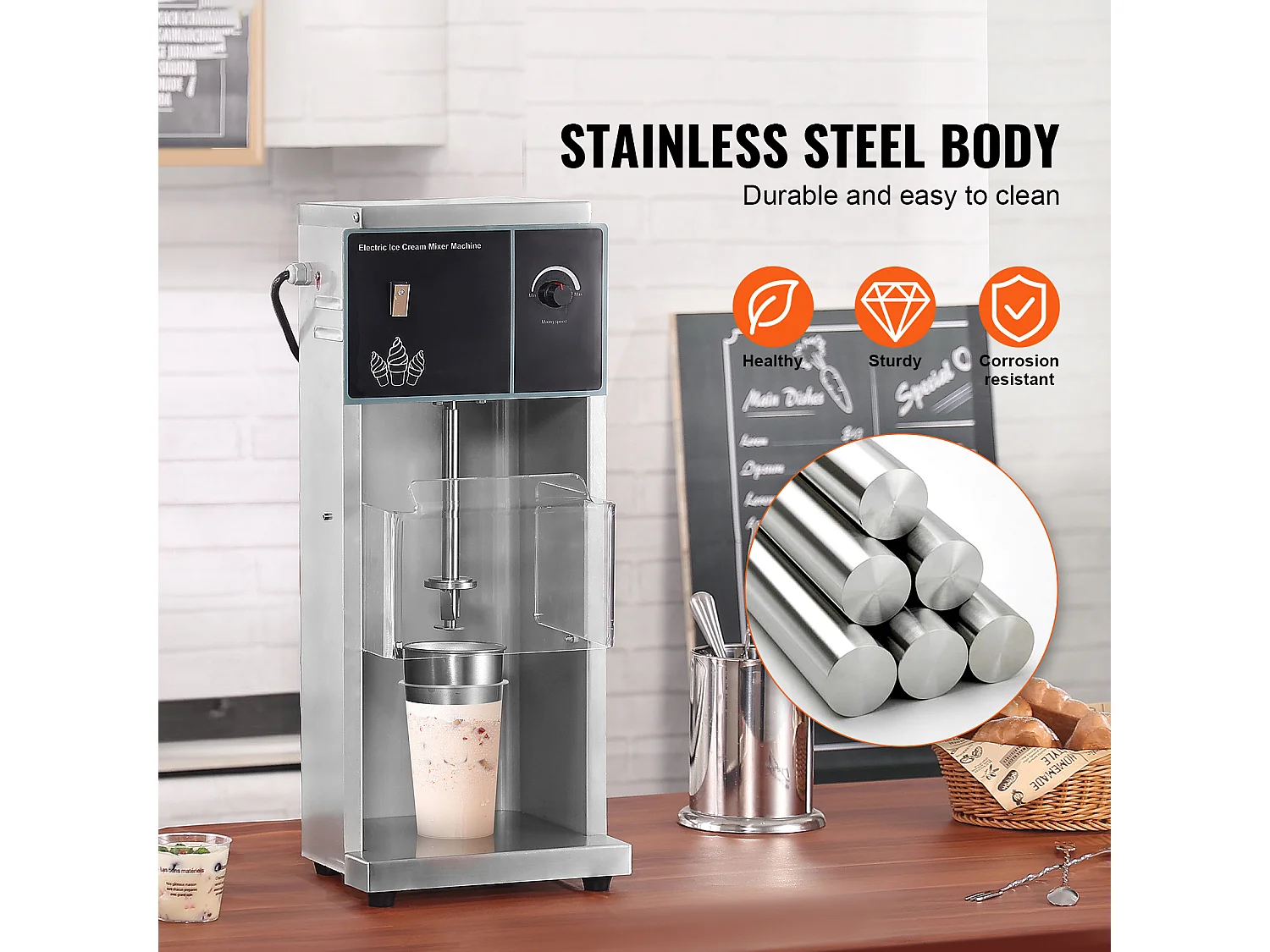 Mélangeur de Crème Glacée SucceBuy 400 W, Mélangeur, Machine à Remuer, Contrôle de Vitesse en Continu, Acier Inoxydable 304, 3 Tasses à Main