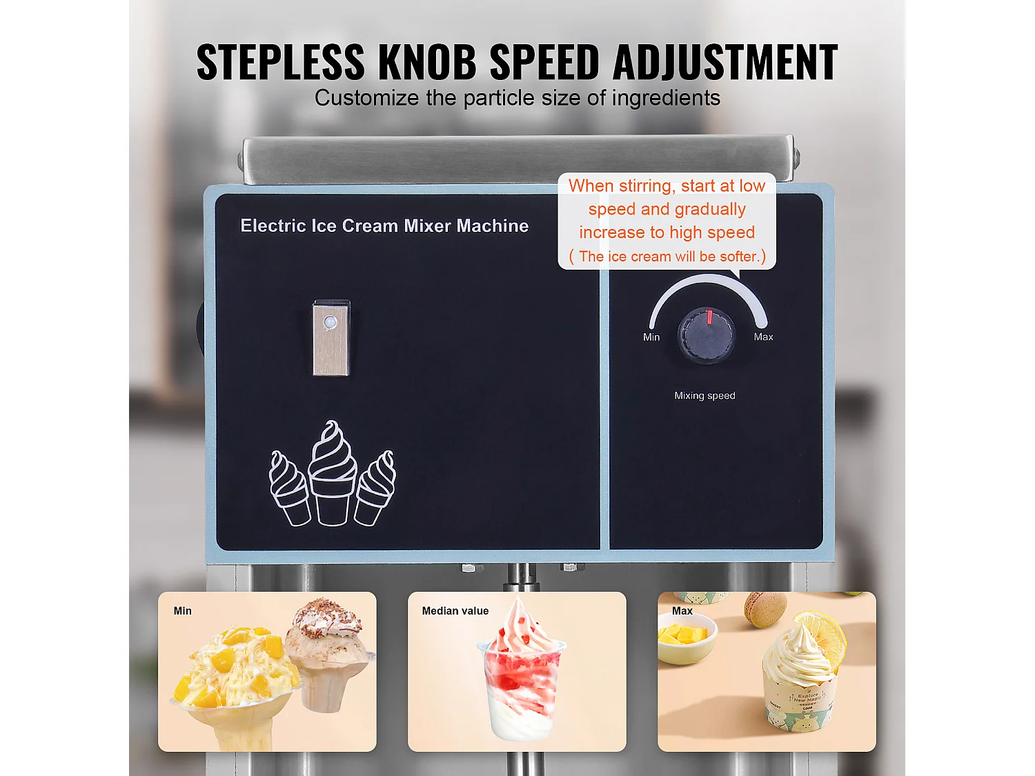 Mélangeur de Crème Glacée SucceBuy 400 W, Mélangeur, Machine à Remuer, Contrôle de Vitesse en Continu, Acier Inoxydable 304, 3 Tasses à Main
