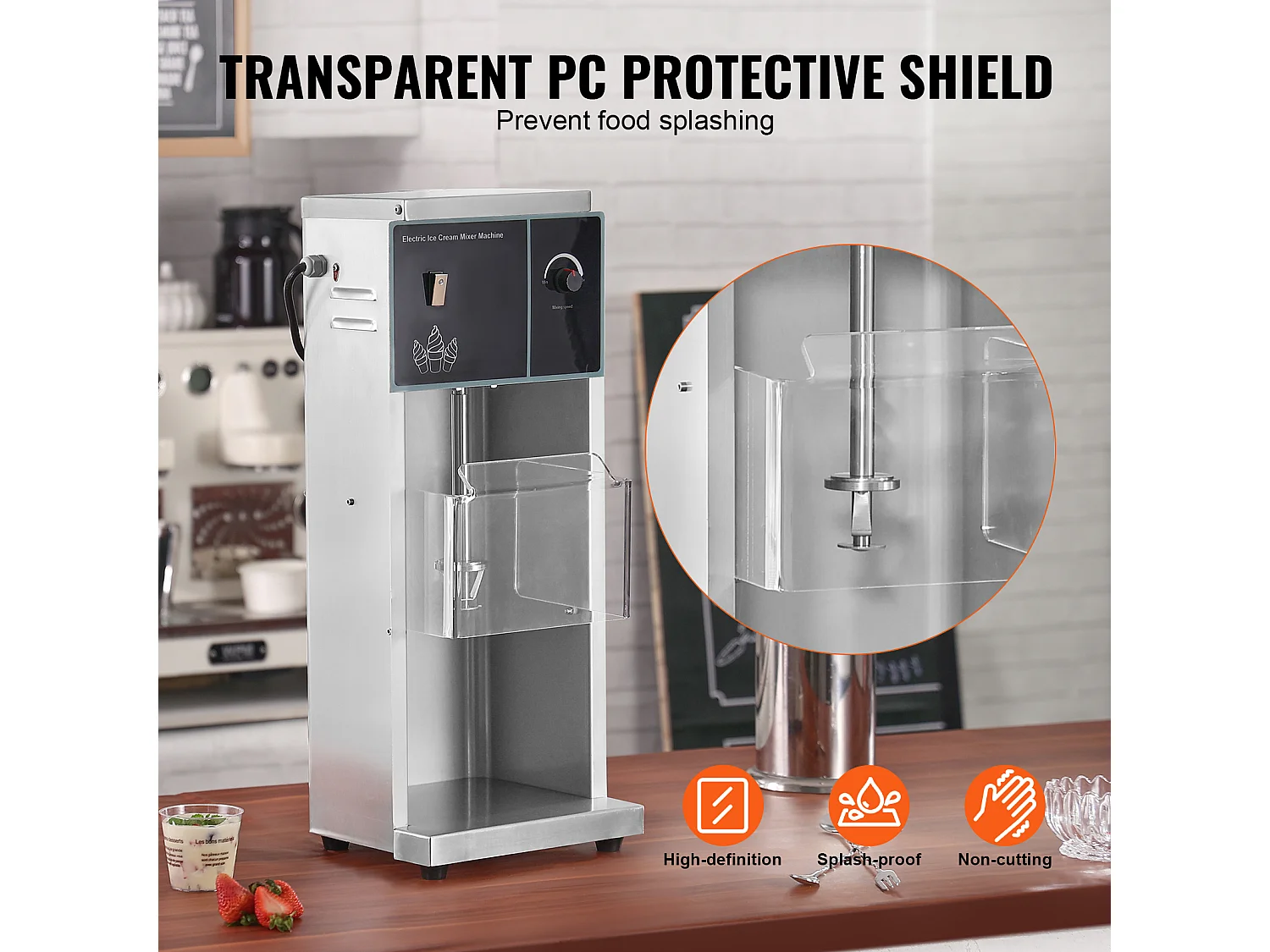 Mélangeur de Crème Glacée SucceBuy 400 W, Mélangeur, Machine à Remuer, Contrôle de Vitesse en Continu, Acier Inoxydable 304, 3 Tasses à Main