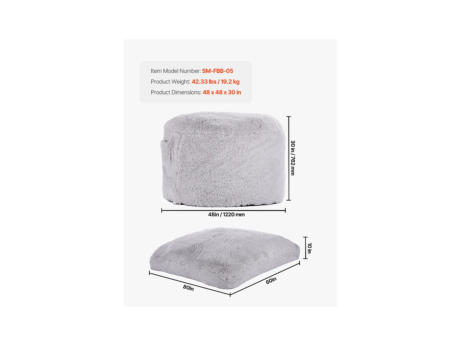 Pouf Fauteuil, SucceBuy Pouf-Lit, Convertible en Fauteuil ou en Matelas, Gris (Queen)