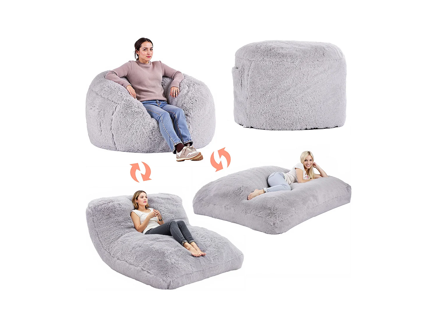 Pouf Fauteuil, SucceBuy Pouf-Lit, Convertible en Fauteuil ou en Matelas, Gris (Queen)
