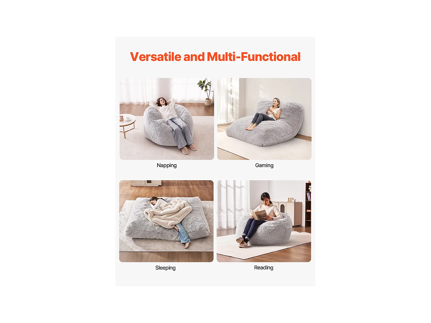Pouf Fauteuil, SucceBuy Pouf-Lit, Convertible en Fauteuil ou en Matelas, Gris (Queen)