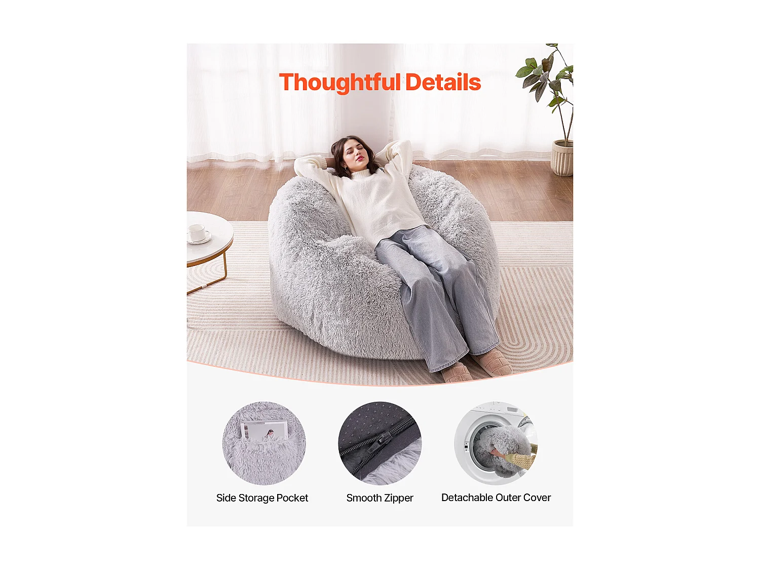 Pouf Fauteuil, SucceBuy Pouf-Lit, Convertible en Fauteuil ou en Matelas, Gris (Queen)