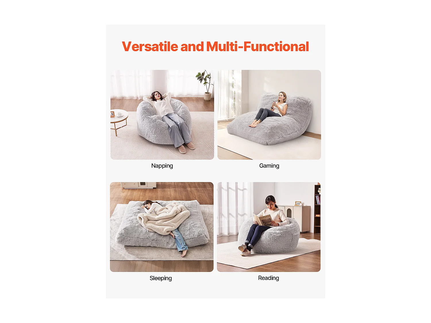 Pouf Fauteuil, SucceBuy Pouf-Lit, Convertible en Fauteuil ou en Matelas, Gris (Queen)