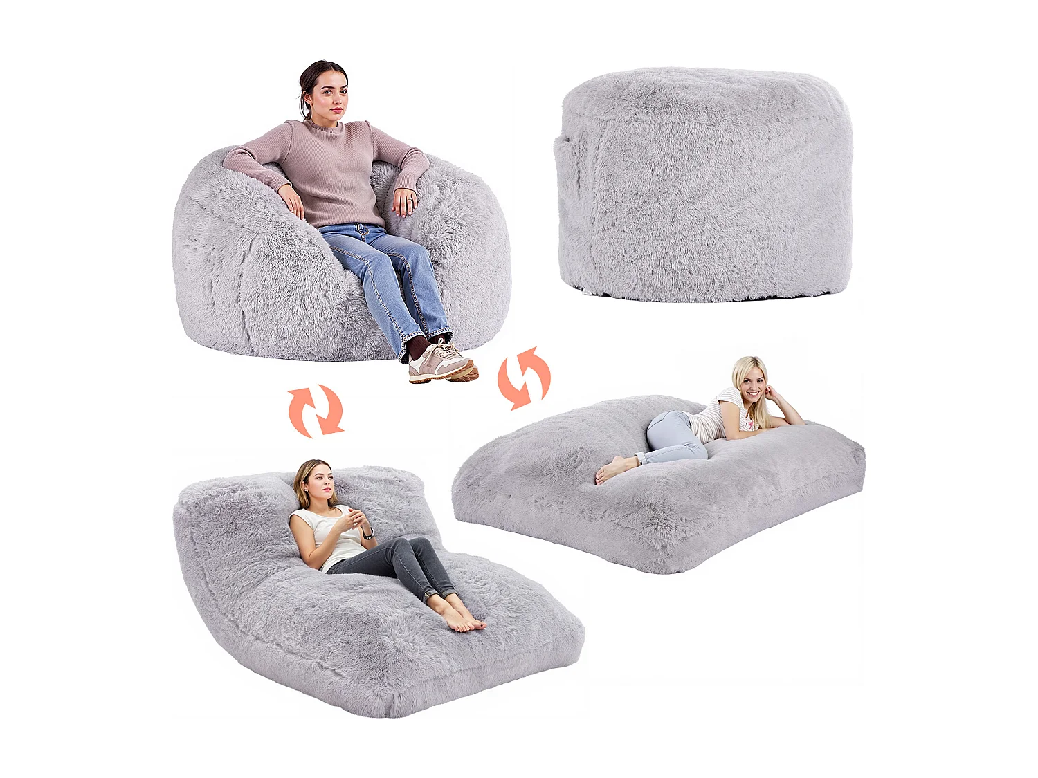 Pouf Fauteuil, SucceBuy Pouf-Lit, Convertible en Fauteuil ou en Matelas, Gris (Queen)