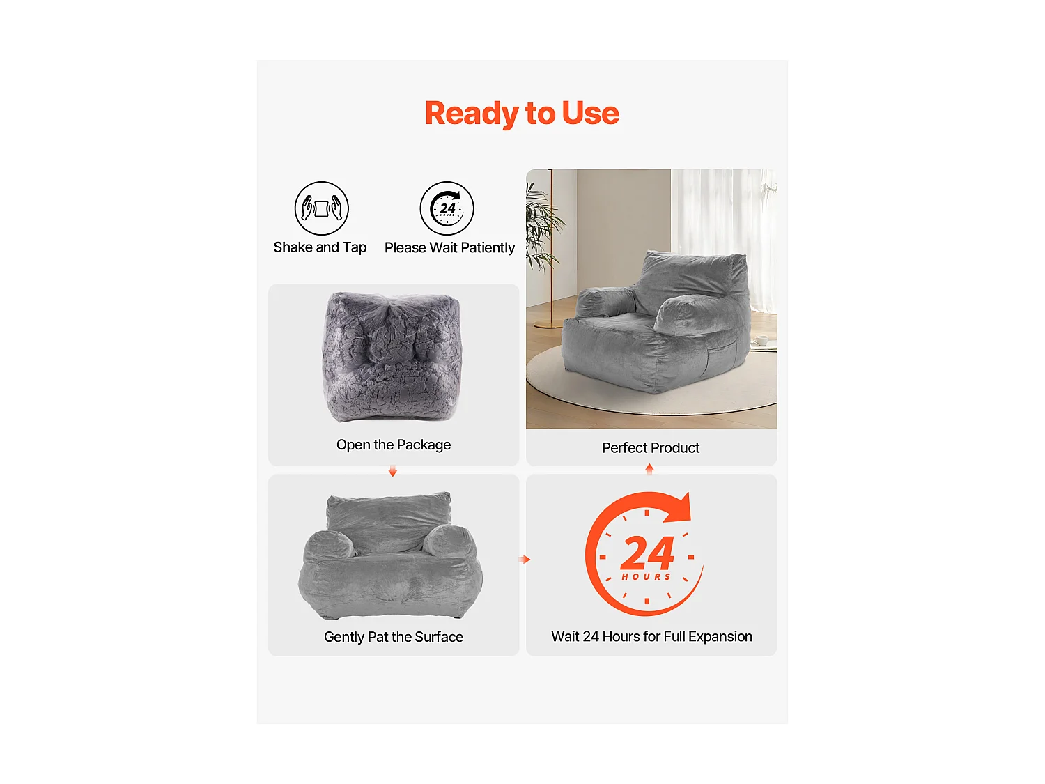 Pouf Stoel, SucceBuy Pouf Stoel met Armleuningen voor Volwassenen en Pouf Gevuld met Hoogdichtheidsschuim, Comfortabele Stoel voor Woonkamer Slaapkamer, Grijs