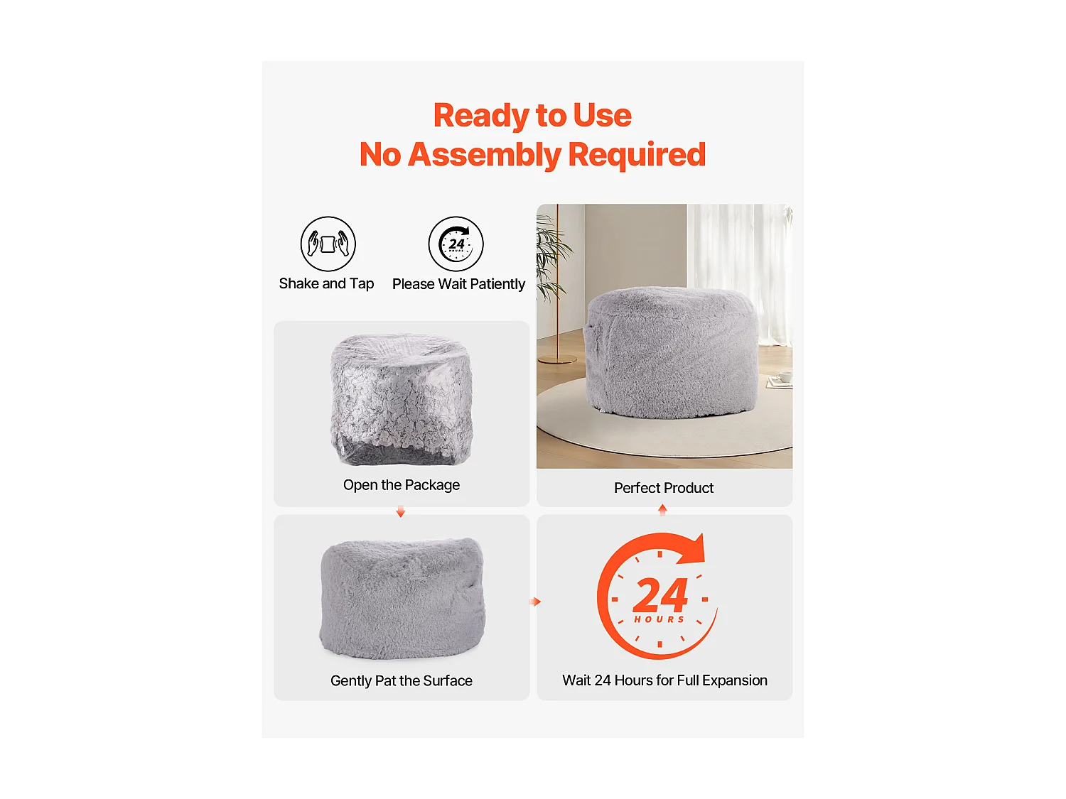 Pufe Poltrona, SucceBuy Pufe Cama Gigante com Capa Lavável para Adultos, Peluche Macio, Preenchimento em Espuma e Bolso Lateral, Cinza