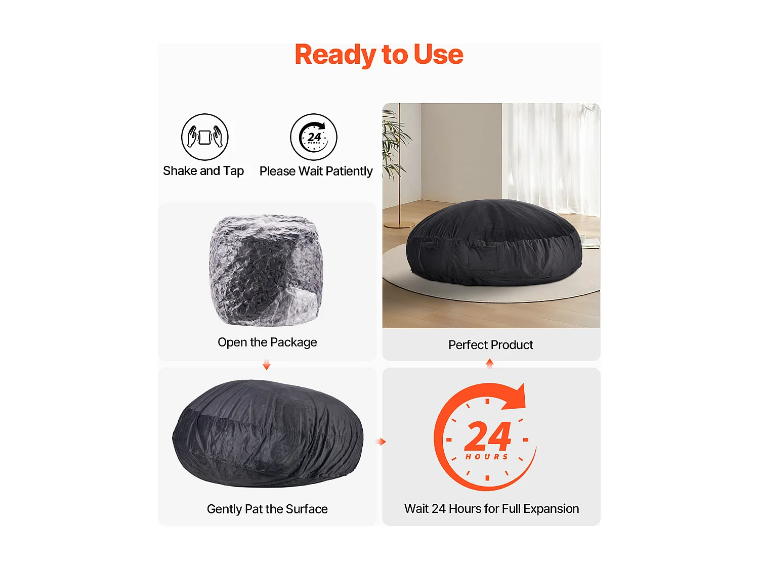 Pouf Fauteuil, SucceBuy Pouf Rond pour Adulte avec Housse Amovible et Lavable Géant Noir