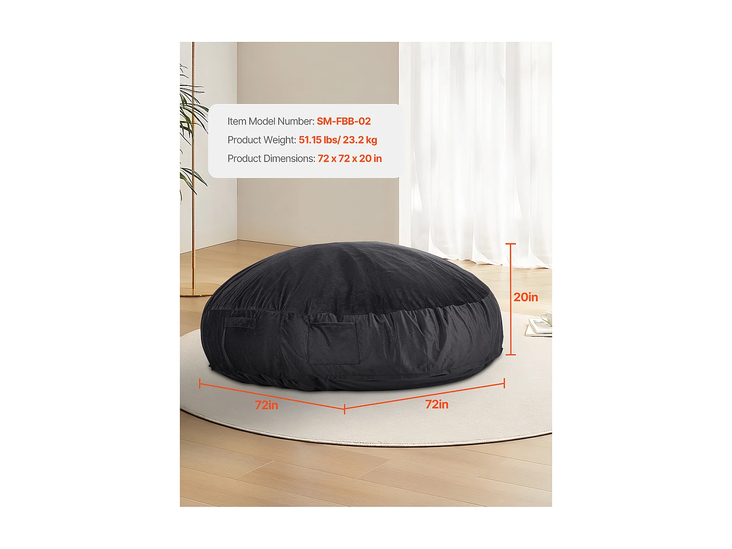 Pouf Fauteuil, SucceBuy Pouf Rond pour Adulte avec Housse Amovible et Lavable Géant Noir