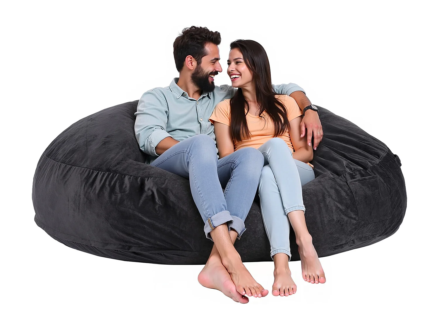 Pouf Fauteuil, SucceBuy Pouf Rond pour Adulte avec Housse Amovible et Lavable Géant Noir
