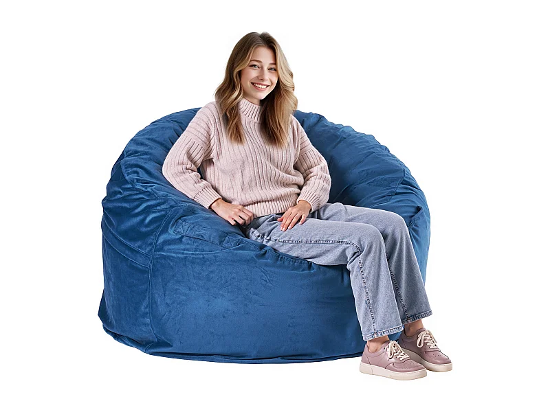 Poltrona Tipo Pufe, SucceBuy Pufe Redondo, Capa Amovível e Lavável para Adulto, Azul