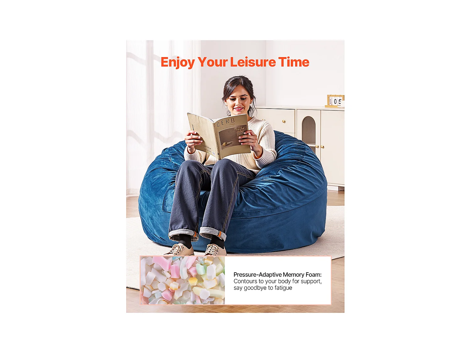 Poltrona Tipo Pufe, SucceBuy Pufe Redondo, Capa Amovível e Lavável para Adulto, Azul