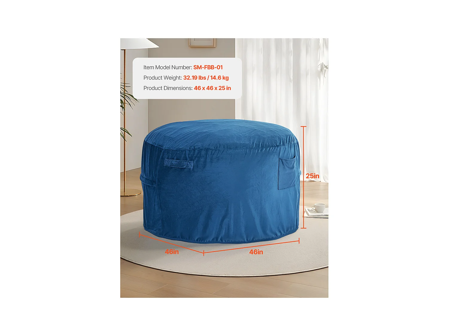 Poltrona Tipo Pufe, SucceBuy Pufe Redondo, Capa Amovível e Lavável para Adulto, Azul