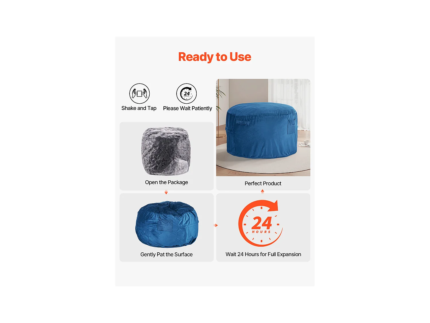 Poltrona Tipo Pufe, SucceBuy Pufe Redondo, Capa Amovível e Lavável para Adulto, Azul