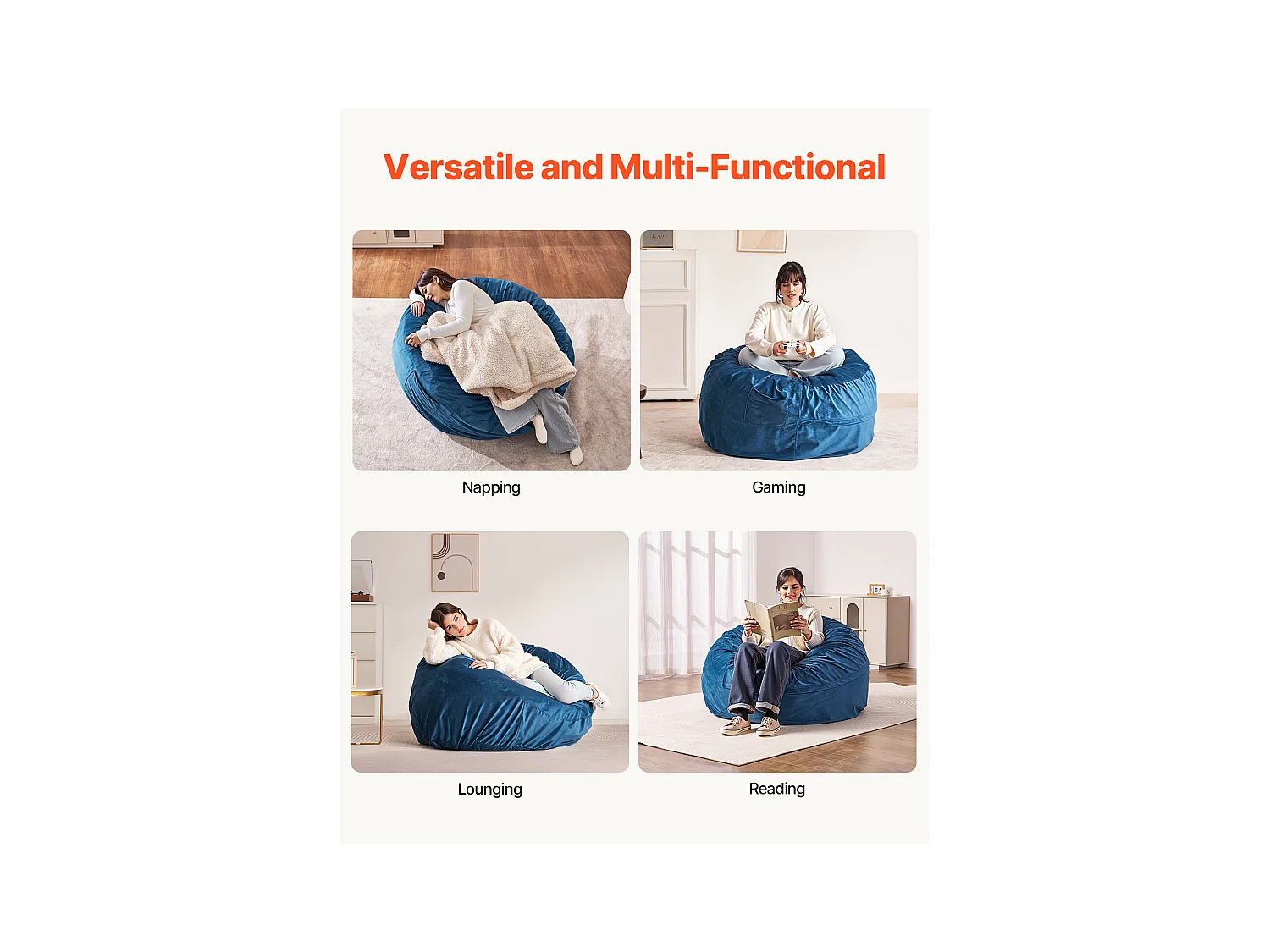 Poltrona Tipo Pufe, SucceBuy Pufe Redondo, Capa Amovível e Lavável para Adulto, Azul