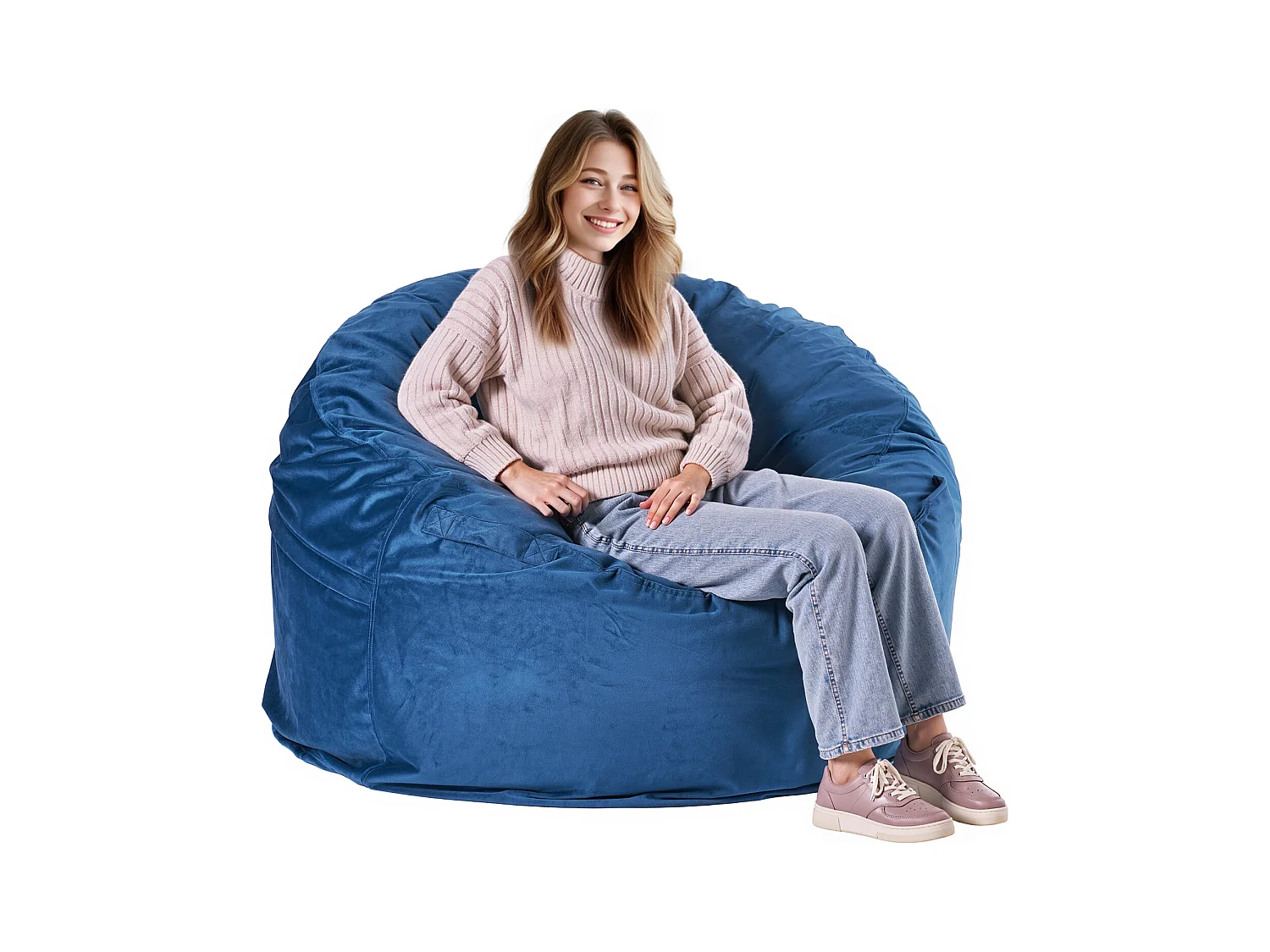 Pouf Fauteuil, SucceBuy Pouf Rond, Housse Amovible et Lavable pour Adultes, Bleu